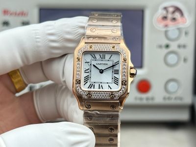 Cartier Santos Mini Size 27*34.5*7.4mm Imported Quartz Movement White Rose Gold Band Watch